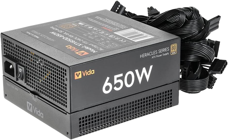 Vida 650W Heracles ATX Gaming PSU, 80+ Bronze, 14cm Ultra-Quiet FDM Fan