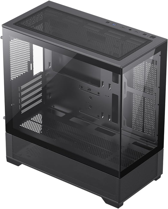 GameMax Vista Micro ATX Gaming PC Case, Glass Side & Front, Mesh Panelling, No Fans inc., ARGB PWM Fan Hub, Black