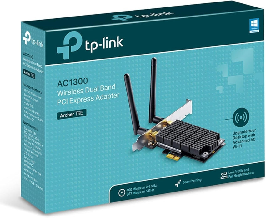 TP-LINK (Archer T6E) AC1300 (400+867) Wireless Dual Band PCI Express Adapter, 2 Antennas