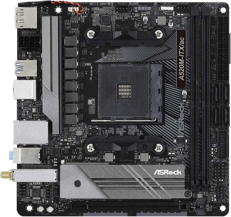 Asrock A520M-ITX/AC Motherboard, AMD A520, AM4, Mini ITX, 2 DDR4, HDMI, DP, AC Wi-Fi, M.2