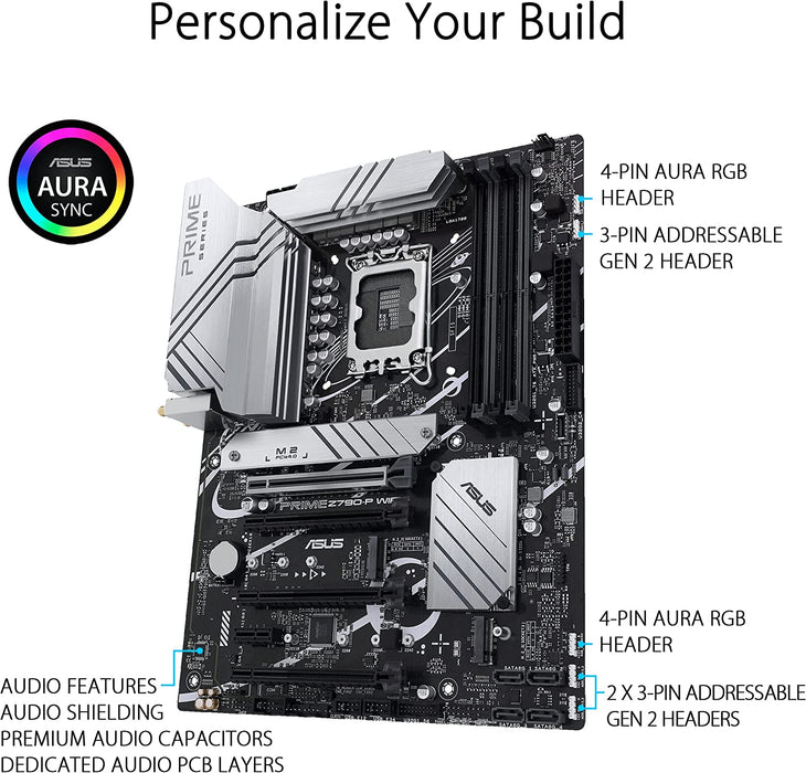 Asus Prime Z790-P WiFi Gaming Motherboard, Intel Z790, 1700, ATX, DDR5, HDMI, DP, Wi-Fi 6, 2.5G LAN, PCIe5, M.2