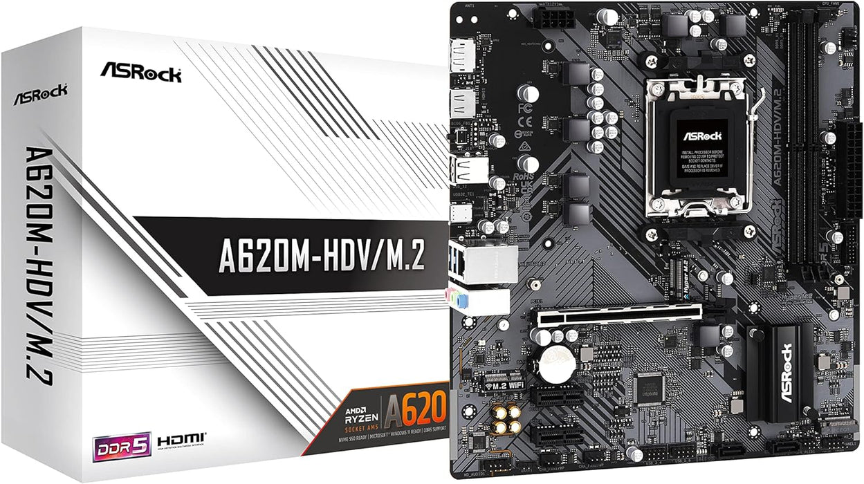 AsRock A620M-HDV/M.2 AMD Motherboard, AM5, DDR5, Micro ATX