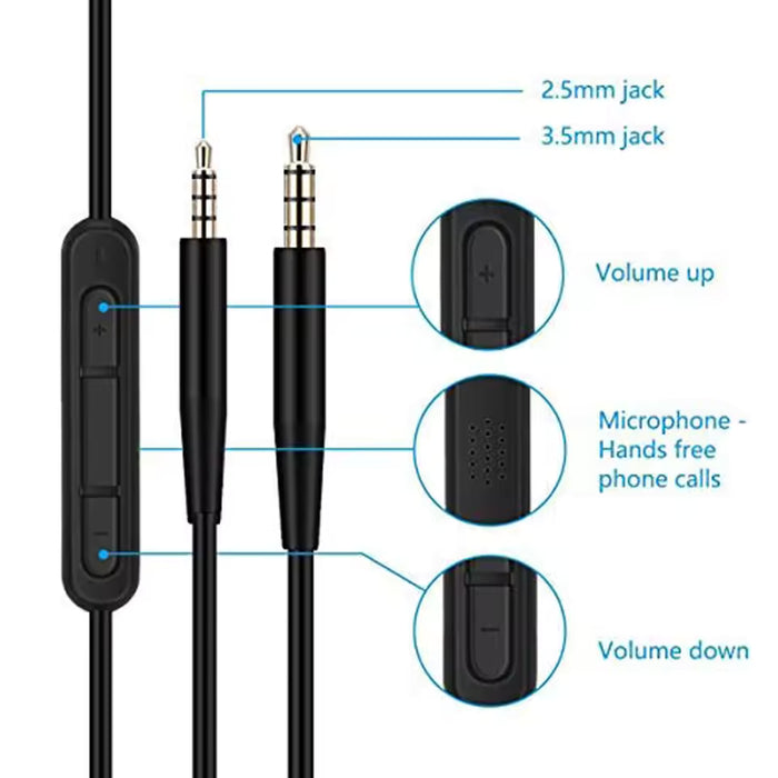 2.5mm Aux (M) to 3.5mm Aux (M) Cable with Microphone Compatible with Bose Headphones