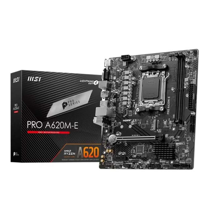 MSI Pro A620M-E Micro ATX Motherboard AMD AM5, DDR5 6400+ MHz, PCIe 4.0, Ryzen 7000 Series, M.2 Gen 4
