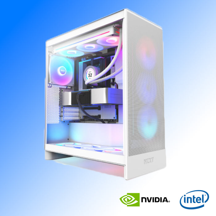 intel white prebuilt gaming desktop computer, custom high-end PC