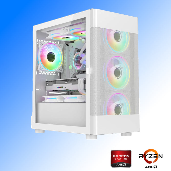 custom white gaming computer, prebuilt desktop PC