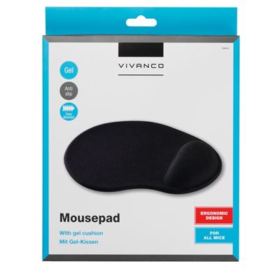 Vivanco Ergonomic Mouse Mat, For All Mice Mouse Pad, Anti-Slip, Mousepad with gel cushion, Black