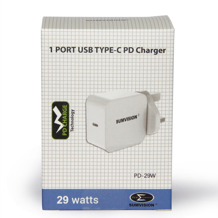 SUMVISION 1 Port Type-C 29W PD Fast USB-C Wall Charger