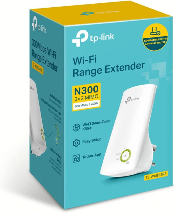 TP-LINK (TL-WA854RE) 300Mbps Wall-Plug Wifi Range Extender, No LAN, Universal Broadband/Wi-Fi Extender