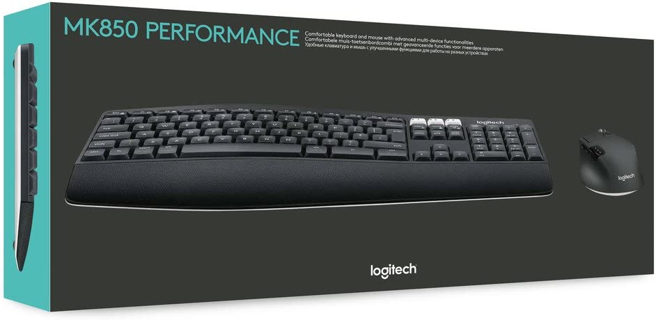 Logitech MK850 Multi Device Wireless Keyboard and Mouse Combo, 2.4GHz Wireless and Bluetooth, Curved Keyframe & Wireless Mouse