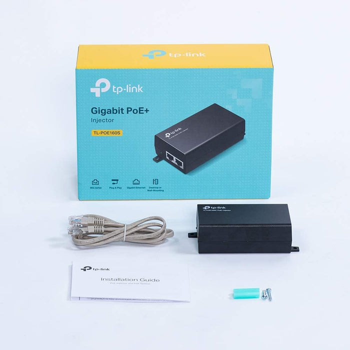 TP-LINK TL-PoE160S, 802.3at/af Gigabit PoE Injector, Non-PoE to PoE Adapter, Supplies PoE (15.4W) or PoE+ (30W), Plug & Play, Desktop/Wall-Mount