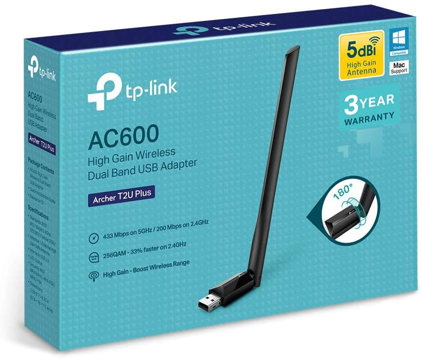 TP-LINK (Archer T2U Plus) AC600 (433+200) High Gain Wireless Dual Band USB Adapter