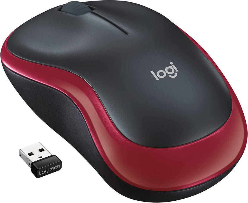 Logitech M185 Wireless Notebook Mouse, USB Nano Receiver, 2.4GHz, Black/Grey & Black/Red