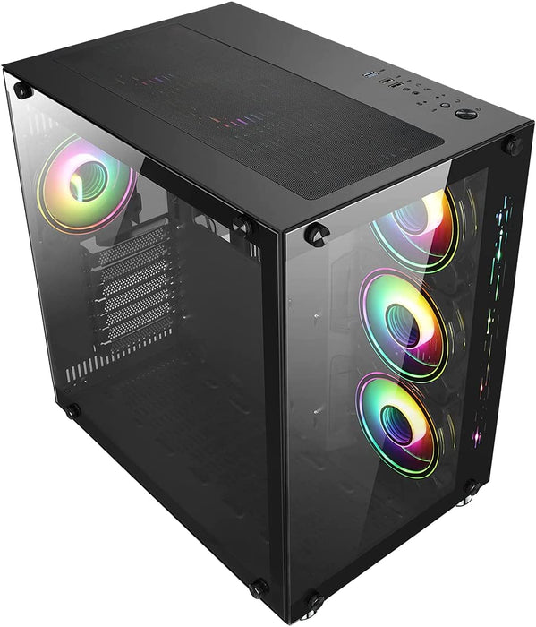 GameMax DS360 ARGB ATX Gaming PC Case w/ Tempered Glass Side & Front, 6x Infinity Fans, Fan Hub, LED Button, Black
