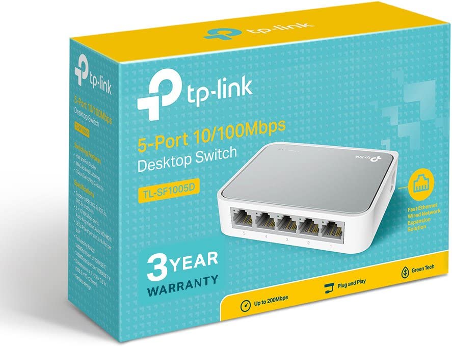 TP-Link 5-Port 10/100 Mbps Desktop Ethernet Switch/Hub, Ethernet Splitter, TL-SF1005D