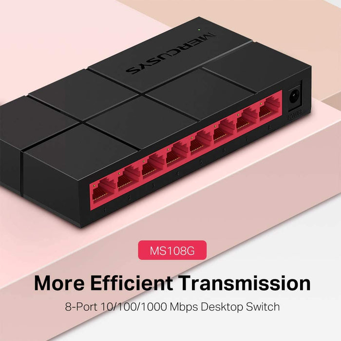 Mercusys (MS108G) 8-Port Gigabit Unmanaged Desktop Switch, Plastic Case, 100/1000Mbps Ethernet Switch