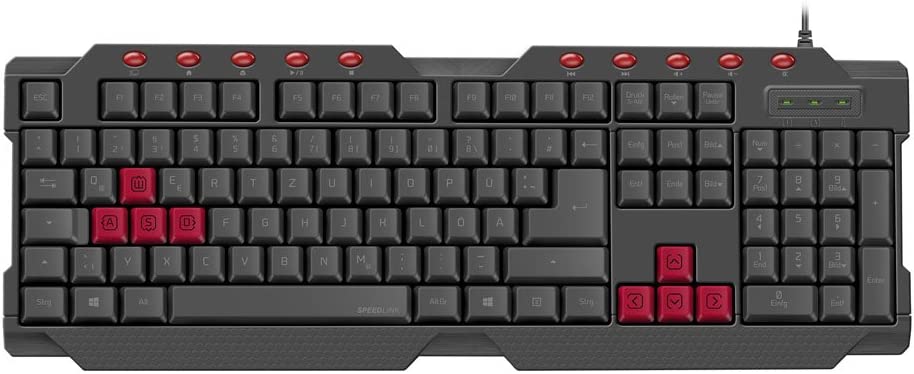Speedlink Ferus Full-Size Gaming Keyboard SL-670000-BK-UK, 10 Direct Access Hotkeys, Non-Slip Rubber Feet, Driverless Installation, Black