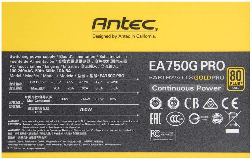 Antec Pro 750 Watt Semi Modular 80+ Gold PSU, 750W Power Supply