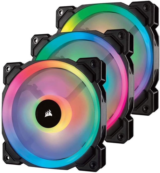 Corsair LL120 12cm PWM RGB Case Fans x3, 16 LED RGB Dual Light Loop, Hydraulic Bearing, Lighting Node Pro Kit Included
