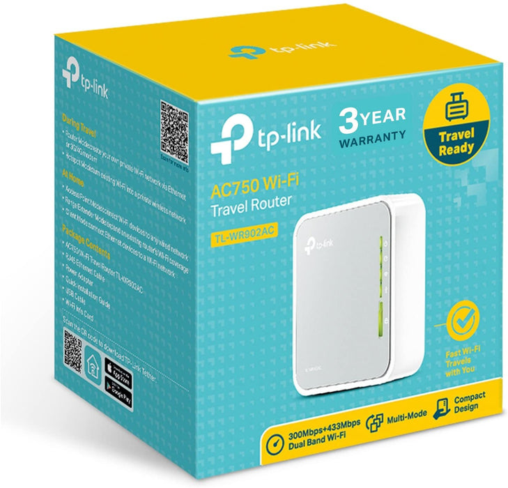 TP-LINK (TL-WR902AC) AC750 (433+300) Wireless Dual Band Travel Router, 3G/4G, USB
