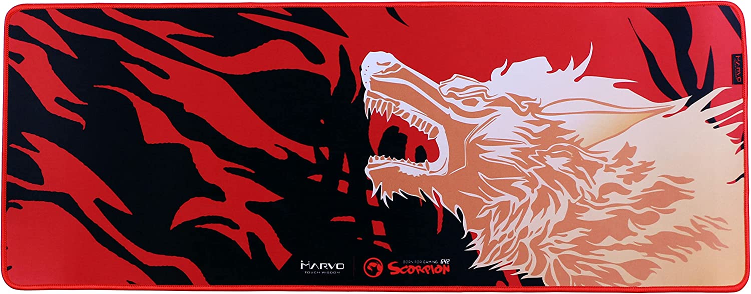 Marvo G42 Gaming Mouse Pad, XL Size 770mm x 295mm, Gaming Mouse Mat, Non Slip Base, Anti Fray Stiched Edges, Water Resistant, Red