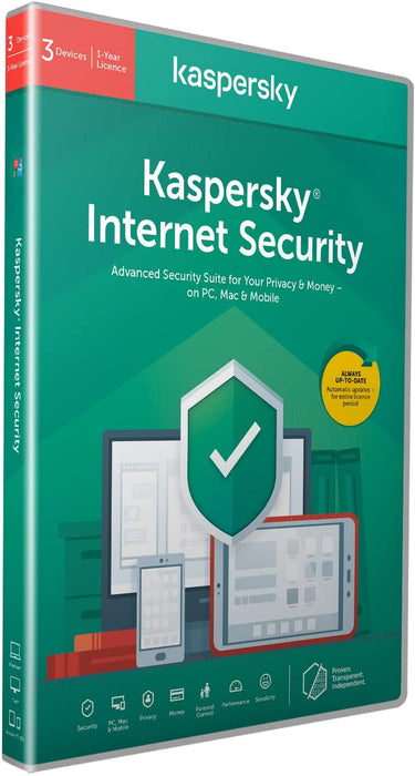 Kaspersky Internet Security 2021, 3 Devices, 1 Year, Antivirus and Secure VPN Included, PC/Mac/Android, Activation Code by Post