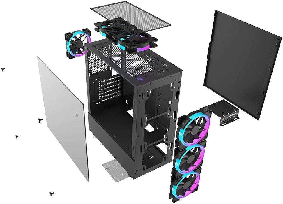 Jedel PC Gaming Case, ATX With 6 RBG 120mm FANS Included, Tempered Glass & Front Mesh- Black - WRATH 80