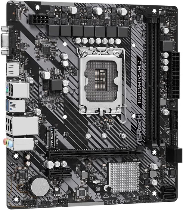 Asrock H610M-HVS/M.2 R2.0 Motherboard, Intel H610, 1700, Micro ATX, 2 DDR4, VGA, HDMI, PCIe4, 1x M.2