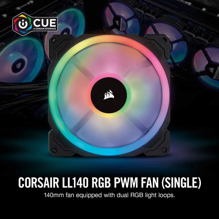 Corsair LL140 RGB Case Fan, PWM LED single pack, 1300 RPM, 25dBA, Computer System Cooling Parts, Case Fan Cooler