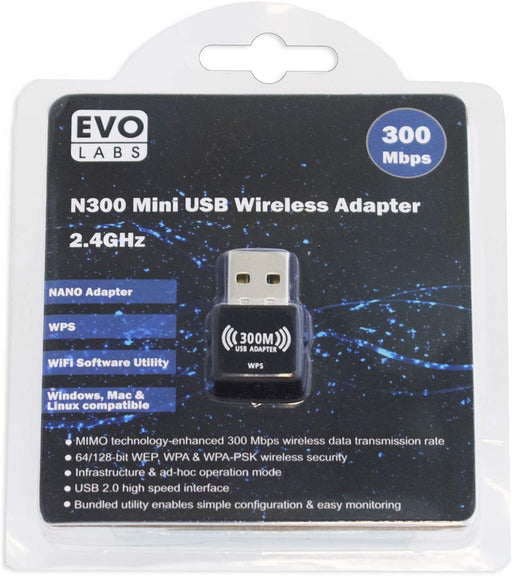 Mini usb wireless adapter evo labs 2.4ghz compatible with windows, mac, linux