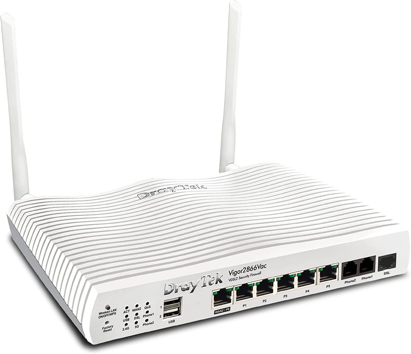 DrayTek Vigor 2866Vac Dual-WAN VDSL2/ADSL2+ WiFi 5 Router w/ Load Balancing, VPN & 3G/4G LTE Support (1266Mbps AC)