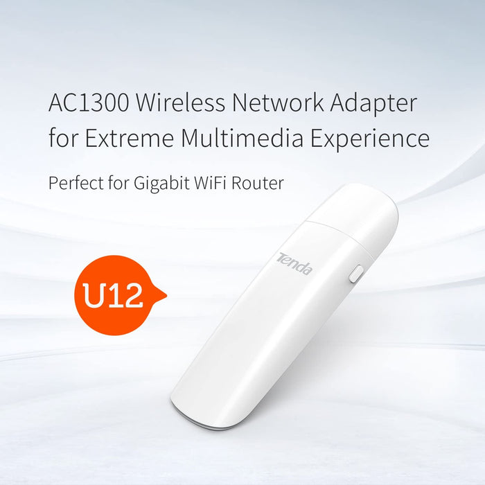 Tenda U12 AC1300 Wireless Dual-Band USB Adapter, White