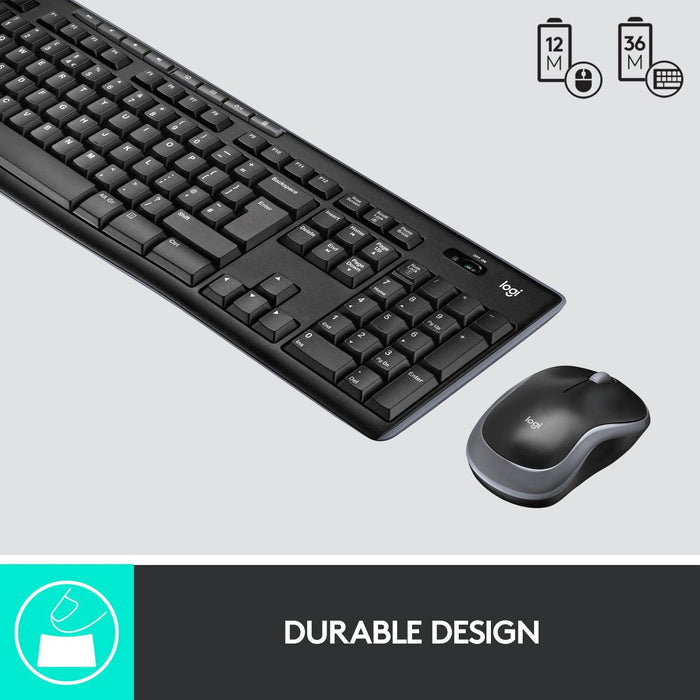 Logitech MK270 Wireless Keyboard and Mouse Desktop Kit, USB, Spill Resistant, 2.4 GHz Wireless, 8 Multimedia and Shortcut Keys
