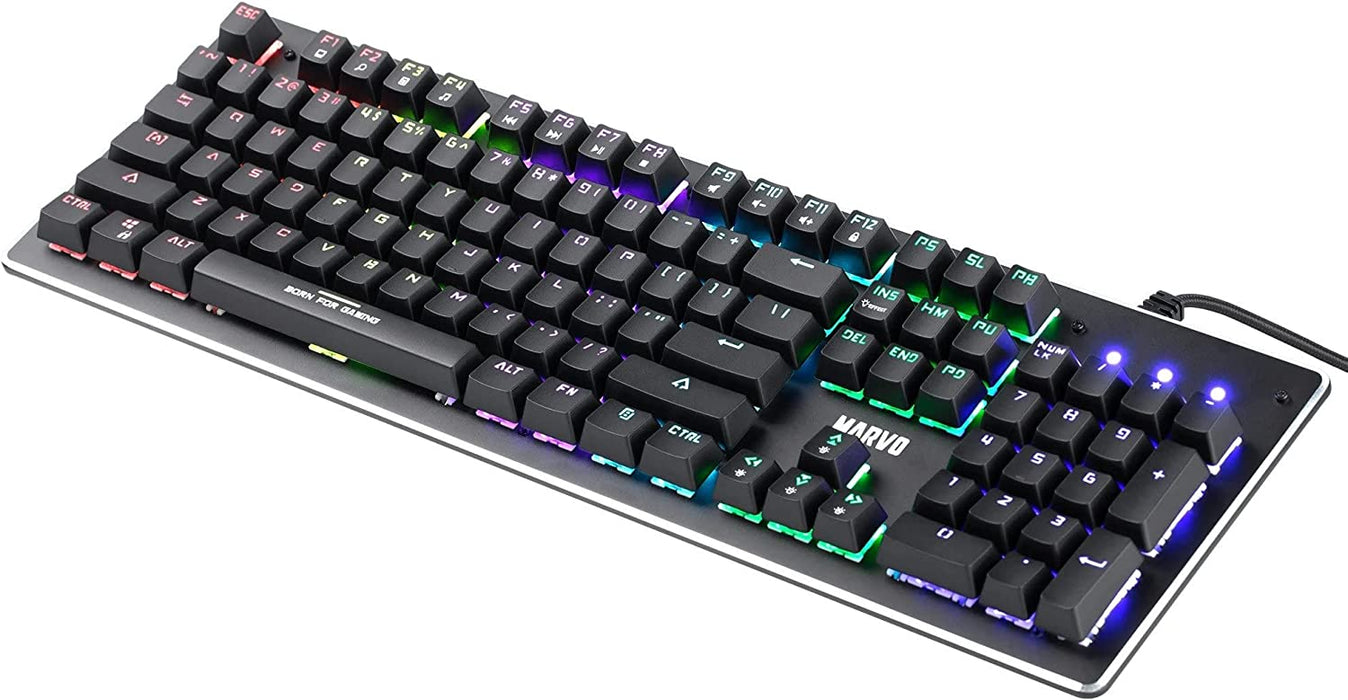 Mechanical Gaming Keyboard Marvo Scorpion KG909 RGB LED Full Size with Blue Switches, Rainbow Backlit with Each Key