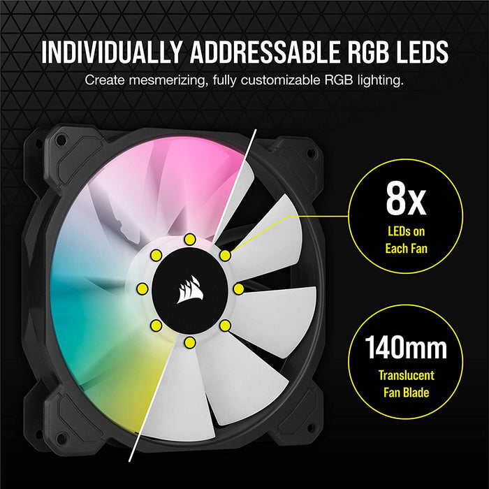 Corsair iCUE SP140 ELITE Performance 14cm PWM RGB Case Fan, 8 ARGB LEDs, Hydraulic Bearing, Single Fan Expansion Pack, 140mm Case Fan