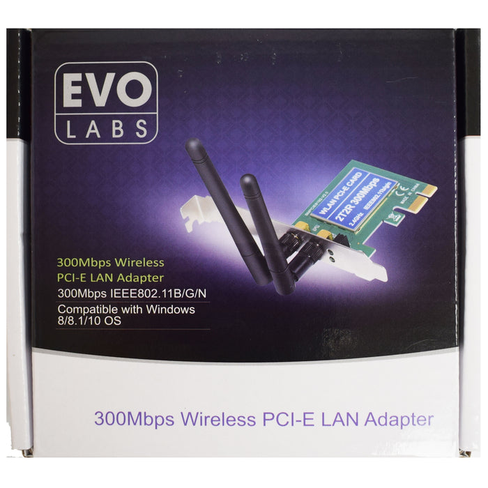 Evo Labs PCI-Express Full Height N300 WiFi Card with Detachable Antennas