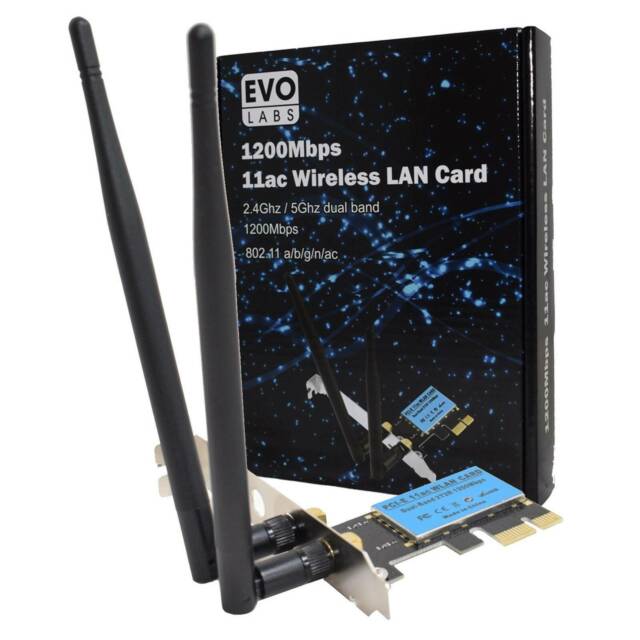 Evo Labs PCI-Express Full Height AC1200 Dual Band WiFi Card with Detachable Antennas, 1200Mbps 11ac Wireless LAN Card
