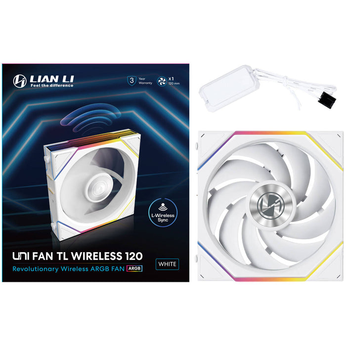 Lian Li UNI FAN TL Wireless 120 White ARGB PWM Fan – 2600RPM, LCP Blades, Wireless Control