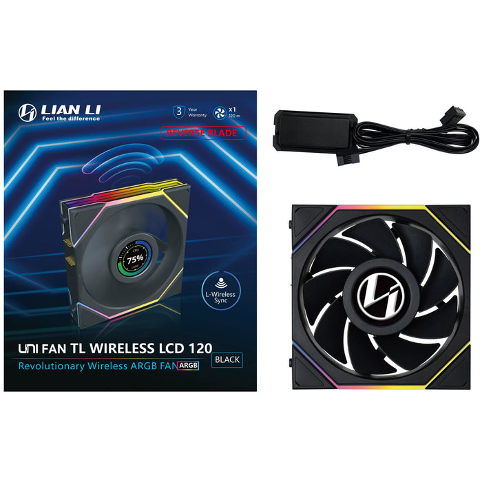 Lian Li UNI FAN TL LCD Wireless Reverse 120mm Fan Black – ARGB PWM with 1.6" IPS LCD