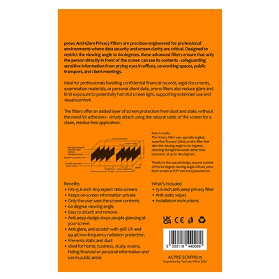Prevo 15.6" Laptop Privacy Screen – Anti‑Glare, Anti‑Peep, Blackout Filter