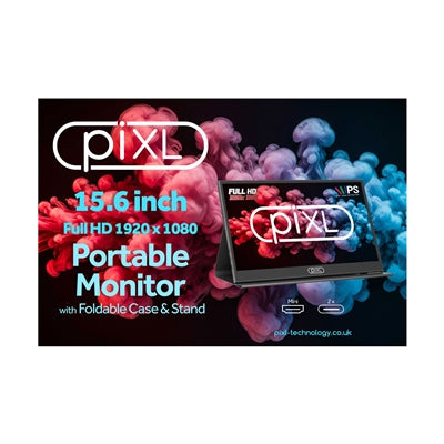 Pixl PM156C 15.6 Inch 60Hz Full HD IPS  Portable Monitor with USB-C, Mini HDMI & Speakers with Foldable Case & Stand
