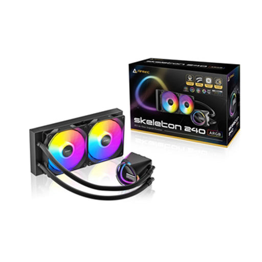 Antec Skeleton 240 ARGB 240mm liquid CPU cooler with dual ARGB fans.