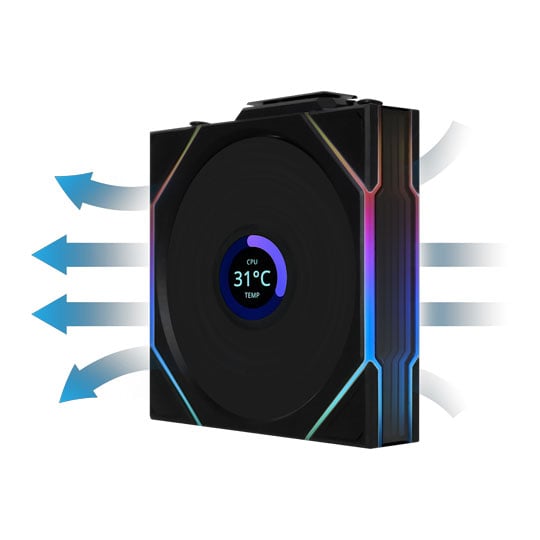 Lian Li UNI TL LCD Wireless Reverse Blade 120mm ARGB PWM Gaming Case Fan, 1900 RPM, Black