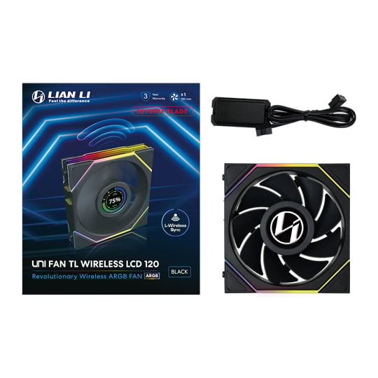 Lian Li UNI TL LCD Wireless Reverse Blade 120mm ARGB PWM Gaming Case Fan, 1900 RPM, Black