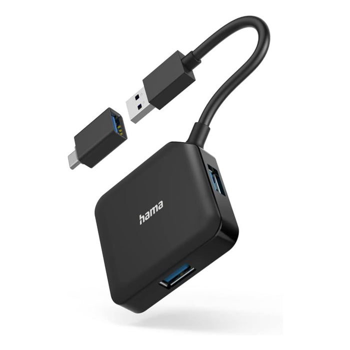 Hama External 4-Port USB 3.2 Gen 1 Hub, USB Powered, USB-A w/ USB-C Adapter