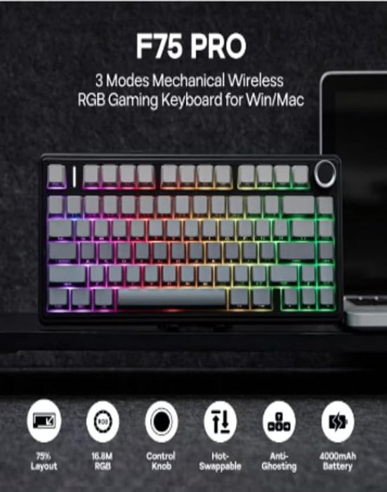 AULA F75 PRO Wireless Mechanical Keyboard – 75% Hot‑Swappable, RGB, Tri‑Mode