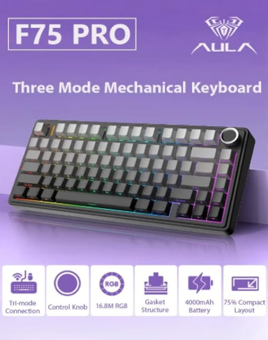 AULA F75 PRO Wireless Mechanical Keyboard – 75% Hot‑Swappable, RGB, Tri‑Mode