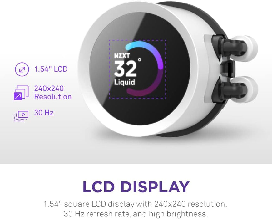 NZXT Kraken 240 RGB AIO CPU Liquid Cooler, AMD Intel Water Cooler, LCD Display for Images, RGB