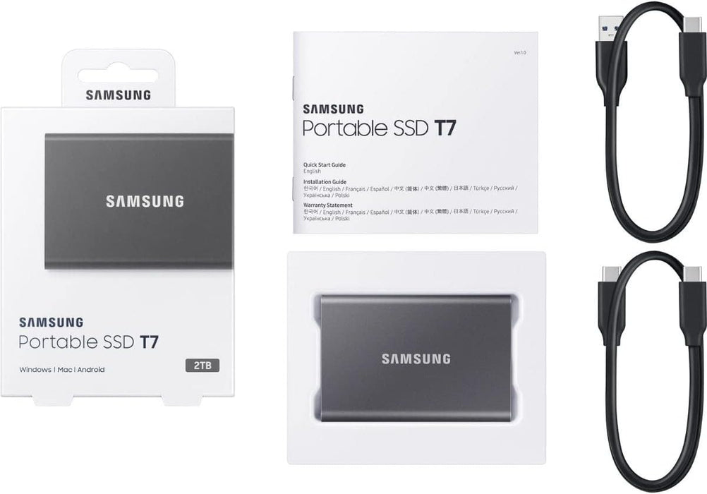 Samsung T7 2TB Portable SSD, USB 3.2 Gen 2, External Storage, Titanium Grey, MU-PC2T0T