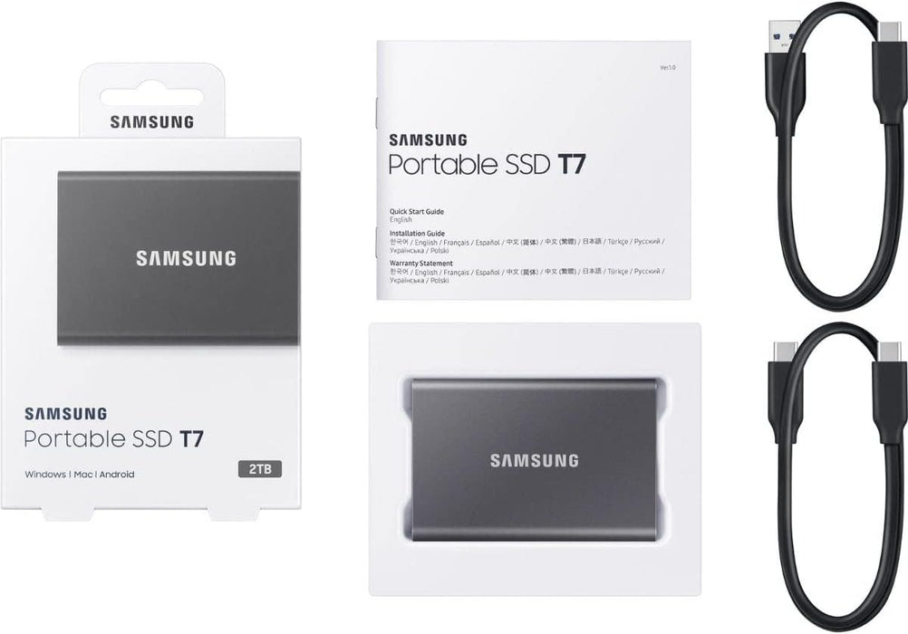 Samsung T7 2TB Portable SSD, USB 3.2 Gen 2, External Storage, Solid State Drive, Titanium Grey, MU-PC2T0T